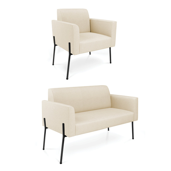 Sofá Namoradeira E Poltrona Pé De Ferro Preto Marisa Linho Be