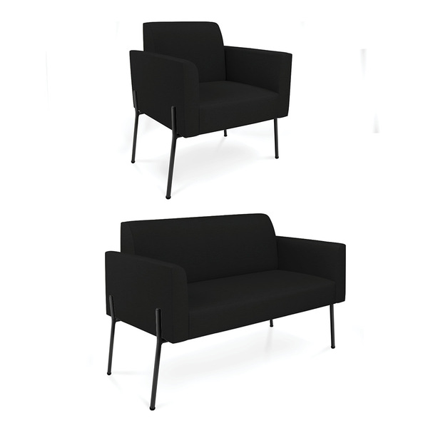 Sofá Namoradeira E Poltrona Pé De Ferro Preto Marisa Linho Pr