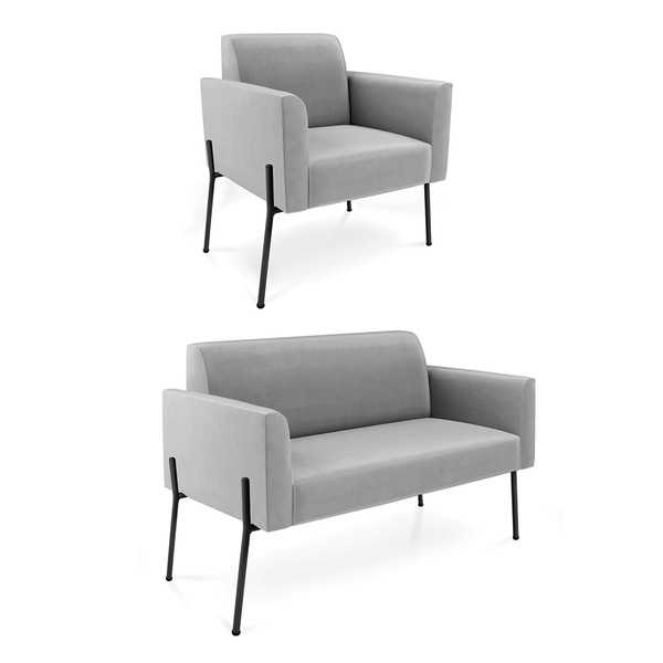 Sofá Namoradeira E Poltrona Pé De Ferro Preto Marisa Suede -