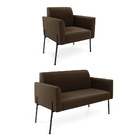 Sofá Namoradeira E Poltrona Pé De Ferro Preto Marisa Suede Ma