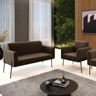 Sofá Namoradeira E Poltrona Pé De Ferro Preto Marisa Suede Ma