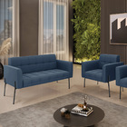 Sofá Namoradeira E Poltrona Pé De Ferro Preto Para Sala Elisa