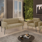 Sofá Namoradeira E Poltrona Pé De Ferro Preto Para Sala Elisa