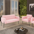 Sofá Namoradeira E Poltrona Pé De Ferro Preto Para Sala Elisa