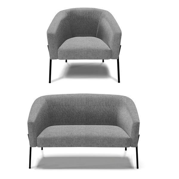 Sofá Namoradeira E Poltrona Pé De Ferro Preto Stella Linho Gr