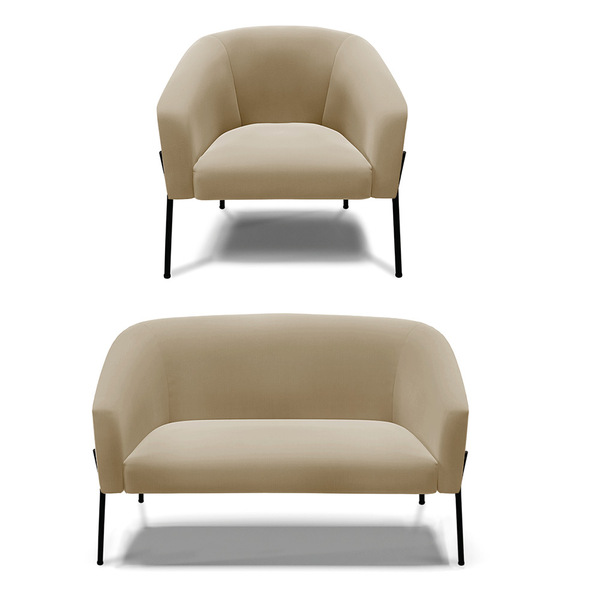 Sofá Namoradeira E Poltrona Pé De Ferro Preto Stella Suede D0