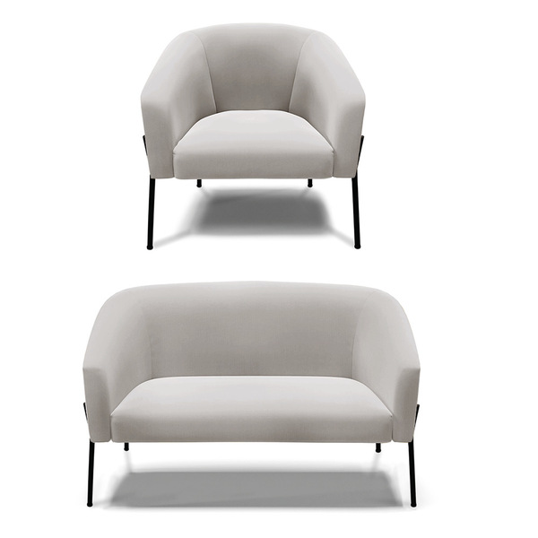 Sofá Namoradeira E Poltrona Pé De Ferro Preto Stella Veludo D