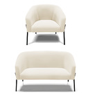 Sofá Namoradeira E Poltrona Pé De Ferro Preto Stella Veludo D