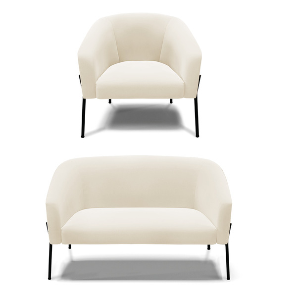 Sofá Namoradeira E Poltrona Pé De Ferro Preto Stella Veludo D