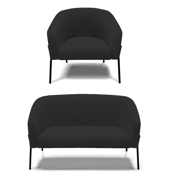 Sofá Namoradeira E Poltrona Pé De Ferro Preto Stella Veludo P