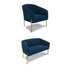 Sofá Namoradeira E Poltrona Pé Ferro Dourado Stella Bouclê Az