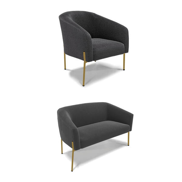 Sofá Namoradeira E Poltrona Pé Ferro Dourado Stella Bouclê Gr