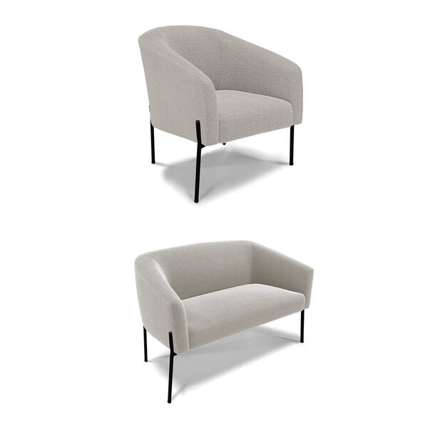 Sofá Namoradeira E Poltrona Pé Ferro Preto Stella Bouclê Cinz