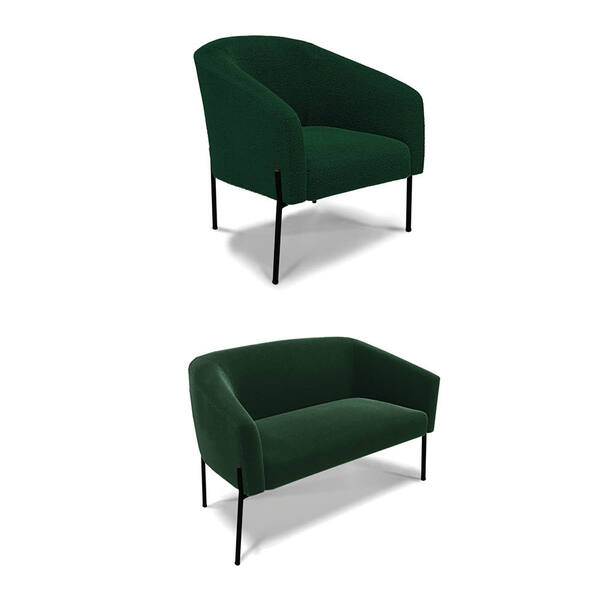 Sofá Namoradeira E Poltrona Pé Ferro Preto Stella Bouclê D03