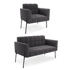 Sofá Namoradeira E Poltrona Pé Ferro Pto Elisa Bouclê Grafite