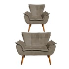 Sofá Namoradeira E Poltrona Pé Palito Castanho Opala Suede Ma