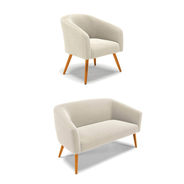 Sofá Namoradeira E Poltrona Pé Palito Castanho Stella Bouclê