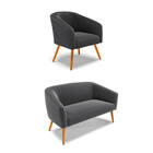 Sofá Namoradeira E Poltrona Pé Palito Castanho Stella Bouclê