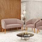 Sofá Namoradeira E Poltrona Pé Palito Castanho Stella Bouclê