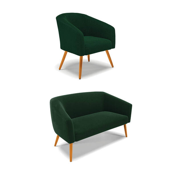 Sofá Namoradeira E Poltrona Pé Palito Castanho Stella Bouclê