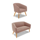 Sofá Namoradeira E Poltrona Pé Palito Castanho Stella Bouclê