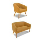 Sofá Namoradeira E Poltrona Pé Palito Castanho Stella Bouclê