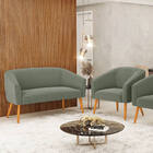 Sofá Namoradeira E Poltrona Pé Palito Castanho Stella Bouclê