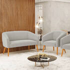 Sofá Namoradeira E Poltrona Pé Palito Castanho Stella Bouclê