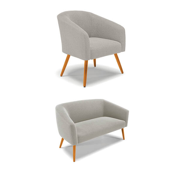 Sofá Namoradeira E Poltrona Pé Palito Castanho Stella Bouclê