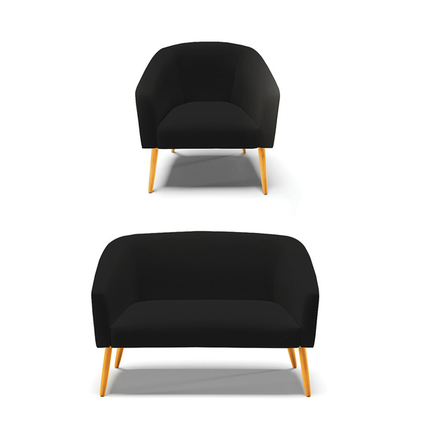 Sofá Namoradeira E Poltrona Pé Palito Castanho Stella Linho D