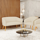 Sofá Namoradeira E Poltrona Pé Palito Castanho Stella Linho D