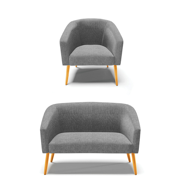 Sofá Namoradeira E Poltrona Pé Palito Castanho Stella Linho G