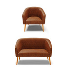 Sofá Namoradeira E Poltrona Pé Palito Castanho Stella Sintéti