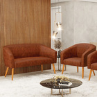 Sofá Namoradeira E Poltrona Pé Palito Castanho Stella Sintéti