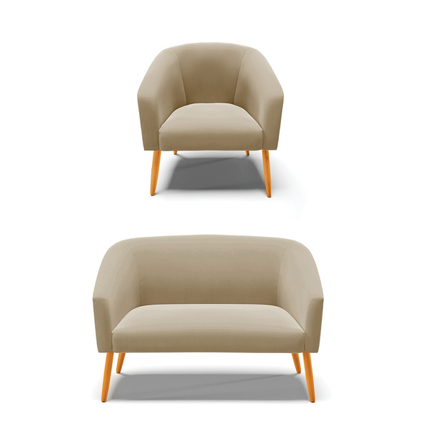 Sofá Namoradeira E Poltrona Pé Palito Castanho Stella Suede D