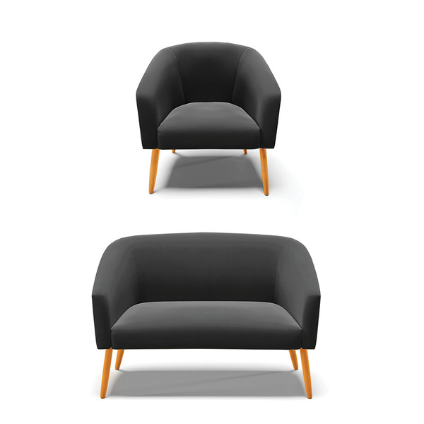 Sofá Namoradeira E Poltrona Pé Palito Castanho Stella Suede D