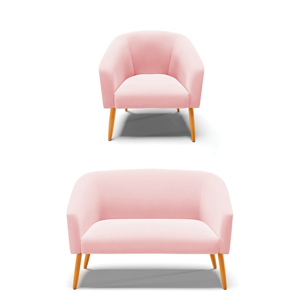 Sofá Namoradeira E Poltrona Pé Palito Castanho Stella Suede D