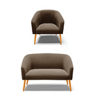 Sofá Namoradeira E Poltrona Pé Palito Castanho Stella Suede D