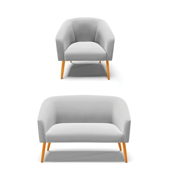 Sofá Namoradeira E Poltrona Pé Palito Castanho Stella Suede D