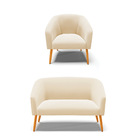 Sofá Namoradeira E Poltrona Pé Palito Castanho Stella Suede D