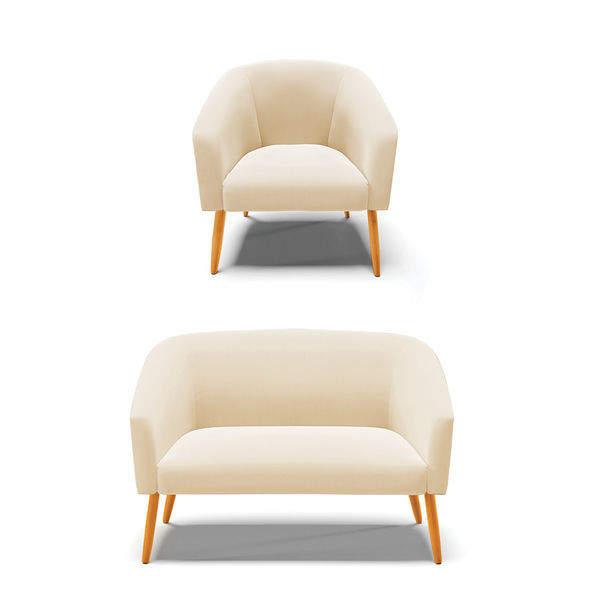 Sofá Namoradeira E Poltrona Pé Palito Castanho Stella Suede D