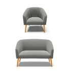 Sofá Namoradeira E Poltrona Pé Palito Castanho Stella Suede G