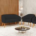 Sofá Namoradeira E Poltrona Pé Palito Castanho Stella Veludo