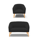 Sofá Namoradeira E Poltrona Pé Palito Castanho Stella Veludo