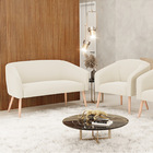 Sofá Namoradeira E Poltrona Pé Palito Natural  Stella Veludo