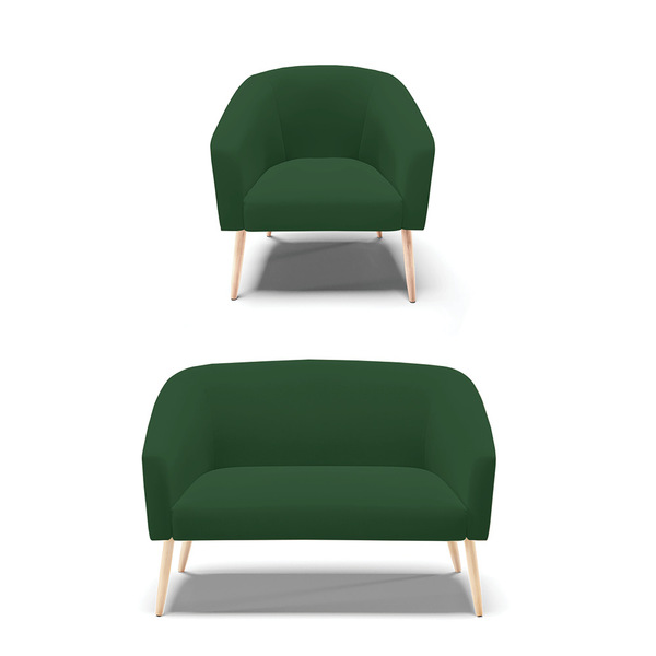 Sofá Namoradeira E Poltrona Pé Palito Natural  Stella Veludo