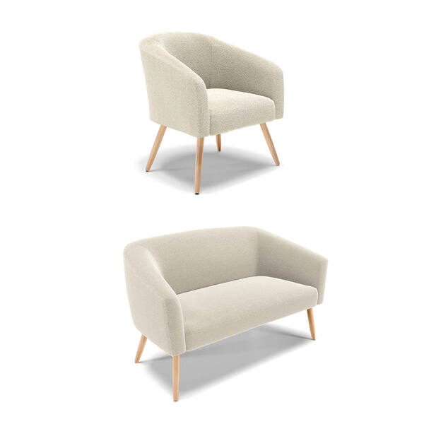 Sofá Namoradeira E Poltrona Pé Palito Natural Stella Bouclê D