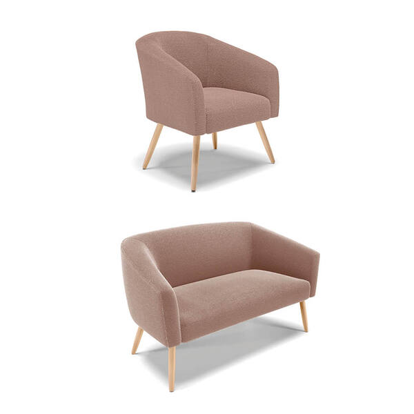 Sofá Namoradeira E Poltrona Pé Palito Natural Stella Bouclê D