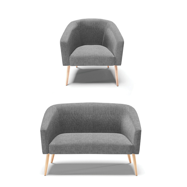 Sofá Namoradeira E Poltrona Pé Palito Natural Stella Linho D0