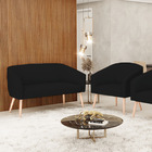 Sofá Namoradeira E Poltrona Pé Palito Natural Stella Linho D0